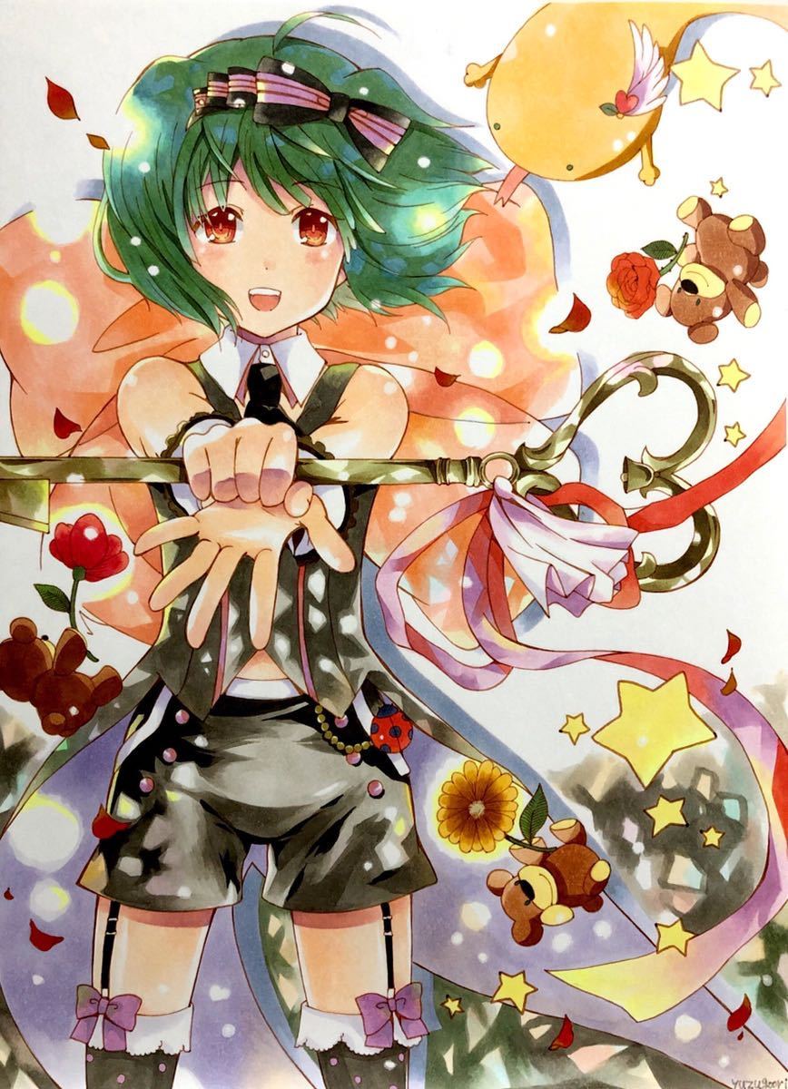 ユリクロ　手描き　イラストリクエスト 簡易リクエスト（緑髪）yuzugoori アナログ 手描き イラスト 版権 同人