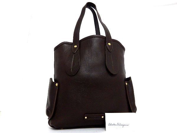 1円 ■極美品■ Salvatore Ferragamo サルヴァトーレ・フェラガモ AU-21 6825 ロゴ レザー ハンドバッグ ショルダー ブラウン系 F6121sG