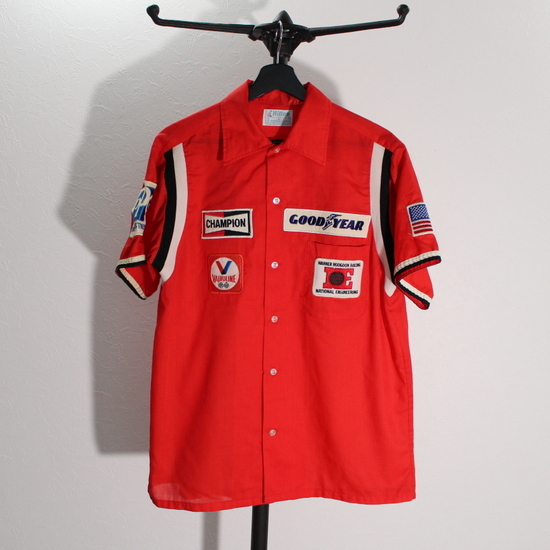 80s CHAMPION ワークシャツ 半袖□1980年代製 表記Mサイズ 赤 レッド 