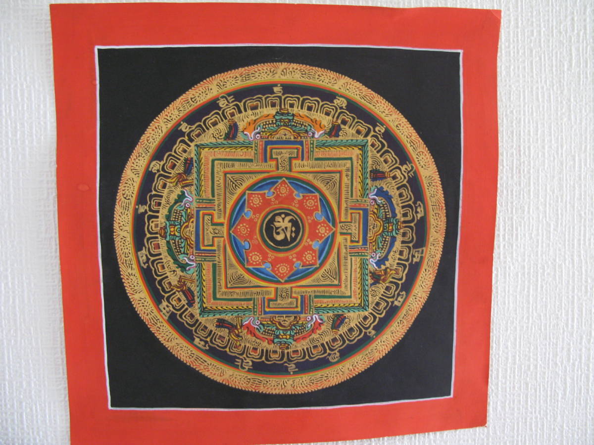 新品 ネパールの仏画 タンカ 曼荼羅 25.5×25.5㎝ 手描 伝統芸術 肉筆の 