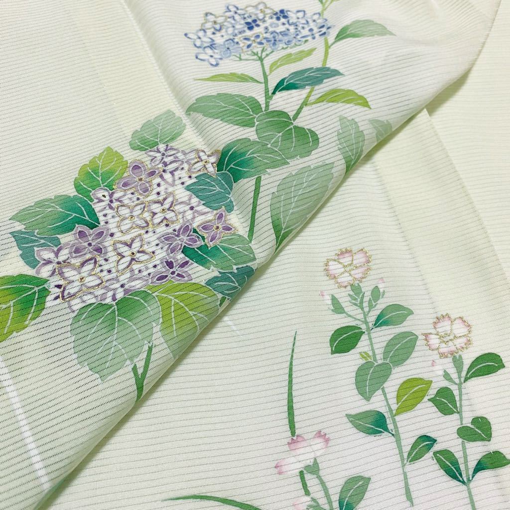 着物月花 坪金 絽 紫陽花に桔梗の夏訪問着 未使用品 日本の絹 正絹 