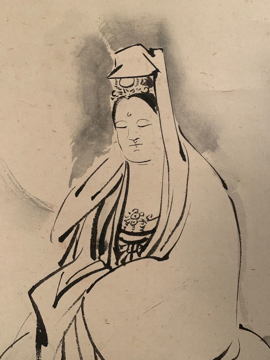 【模写】吉】1383 川端玉章 仏画 観音像 川端画学校開設 東京美術学校教授 中島来章・小田海僊師事 仏教 中国画 掛軸 掛け軸 骨董