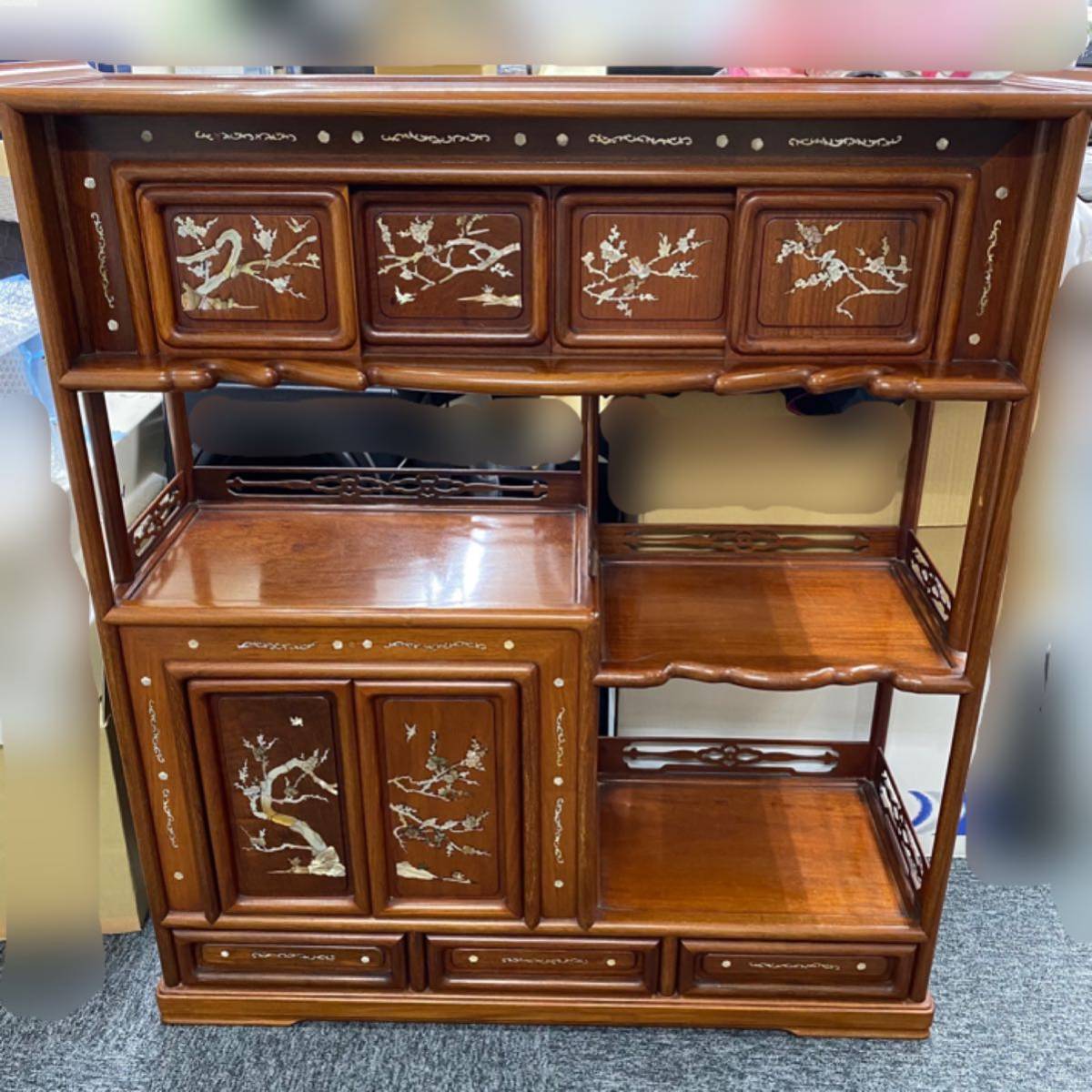 飾り棚 茶棚 茶箪笥 和家具 美品✨高級 総螺鈿細工 違い棚 黒檀調 唐木 -
