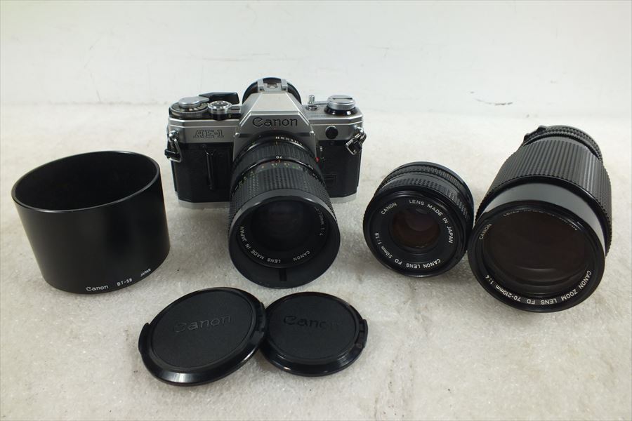 得価，送料無料 カメラ Canon キャノン AE-1 レンズ3本付属 付属 200601A4076(キヤノン)｜売買されたオークション情報、yahooの商品情報をアーカイブ公開 - オークファン マニュアルフォーカス