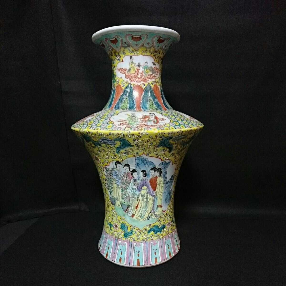 中国 粉彩 色絵 乾隆年製 銘 花瓶 壺 飾り瓶 高さ約42cm