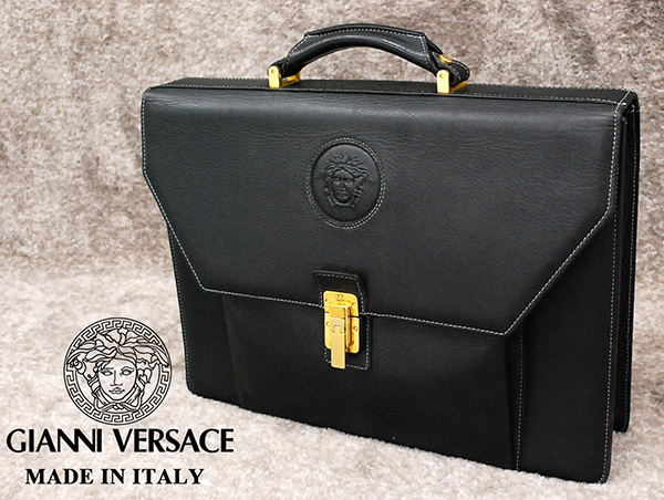 メンズ GIANNI VERSACE ヴェルサーチ A4 ビジネスバッグ ブラック
