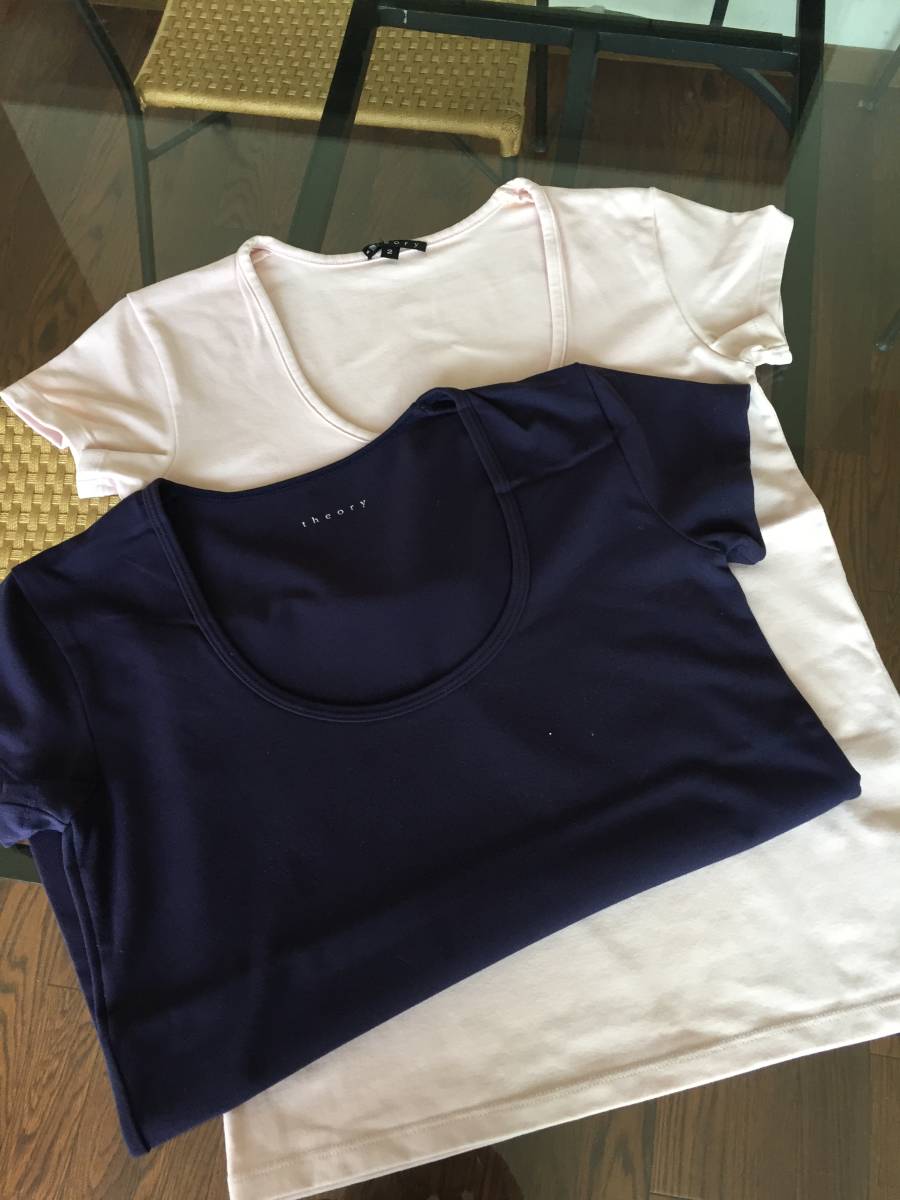セオリー Tシャツ 2枚セット ピンク ネイビー 送料無料 美品 定価1枚8900円 インナー トップス スーツ