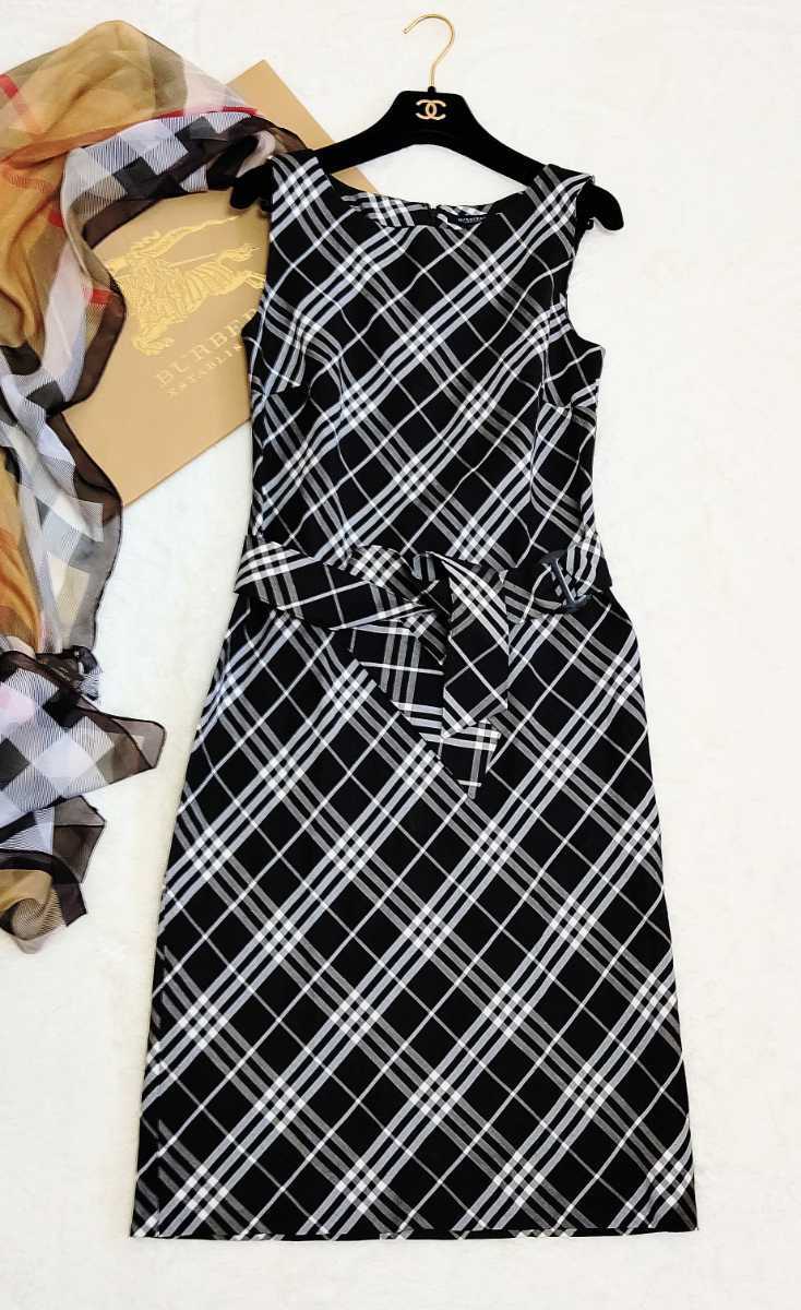 美品 BURBERRY LONDON バーバリー ロンドン ワンピース チェック柄 ベルト付き サイズ 38 9号 M～
