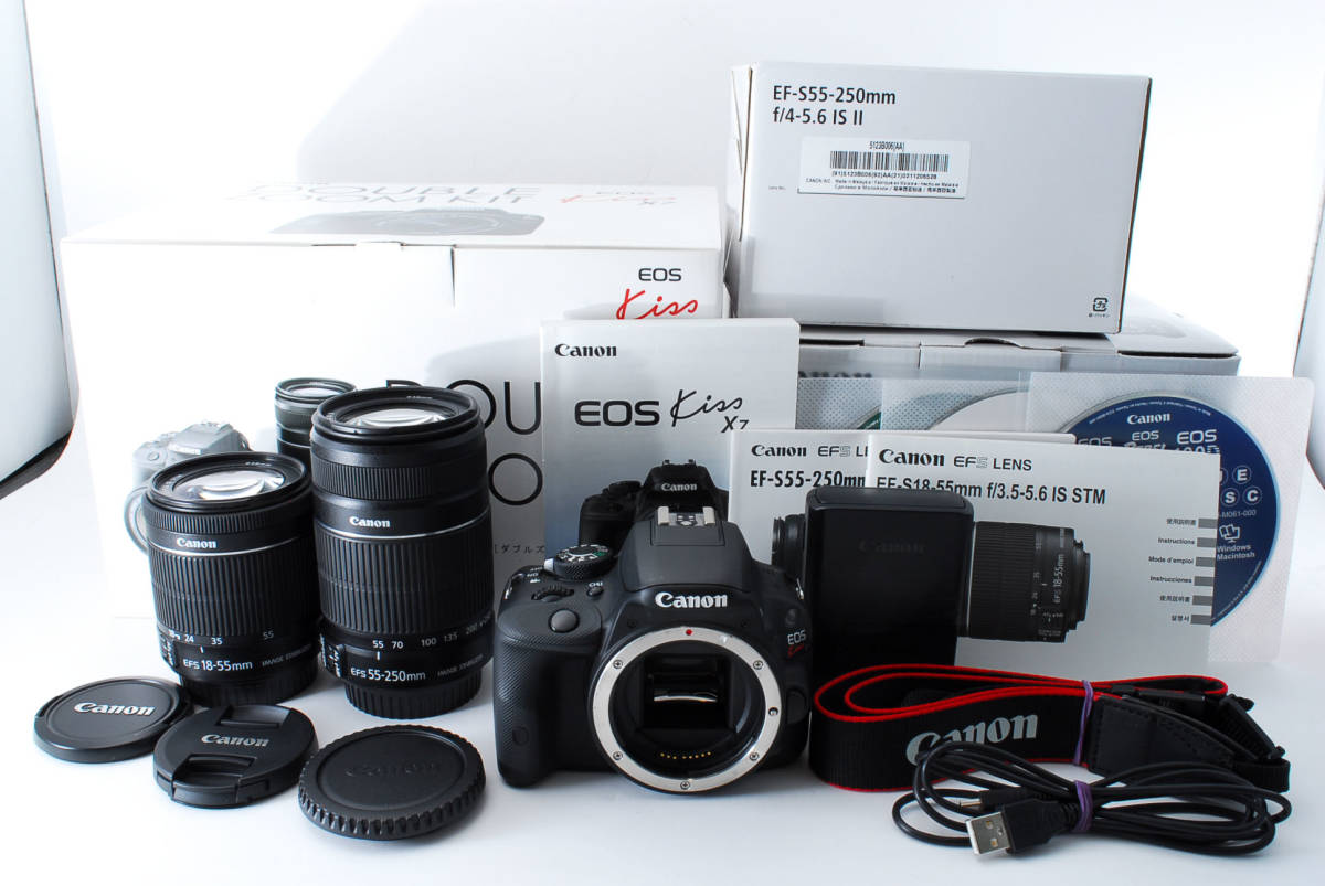 美品】キャノン Canon EOS kiss X7 18-55mm IS STM・55-250mm IS II