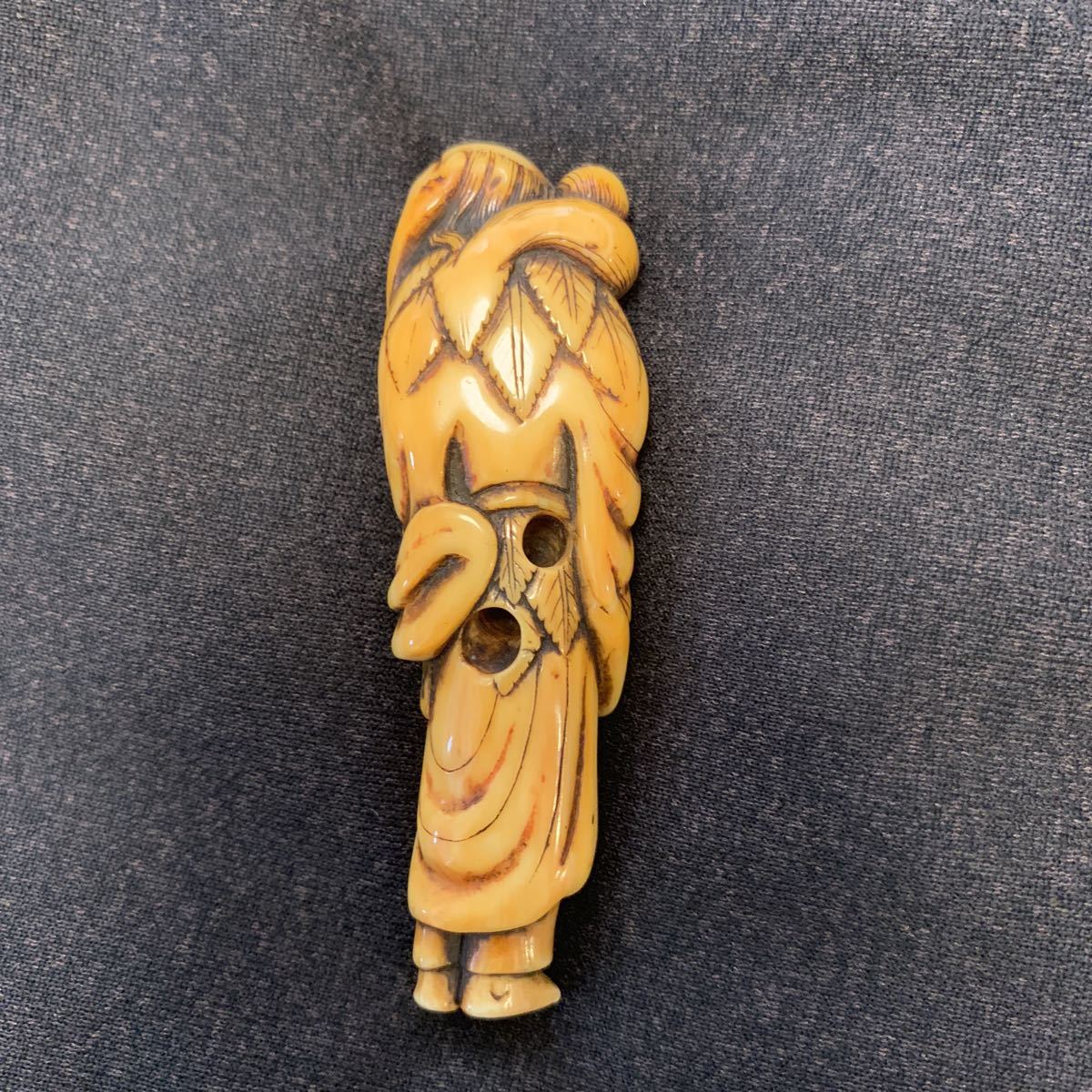 根付(netsuke)陶器 瑠璃鉄釉瓢箪仙人根付 江戸時代 根付(netsuke