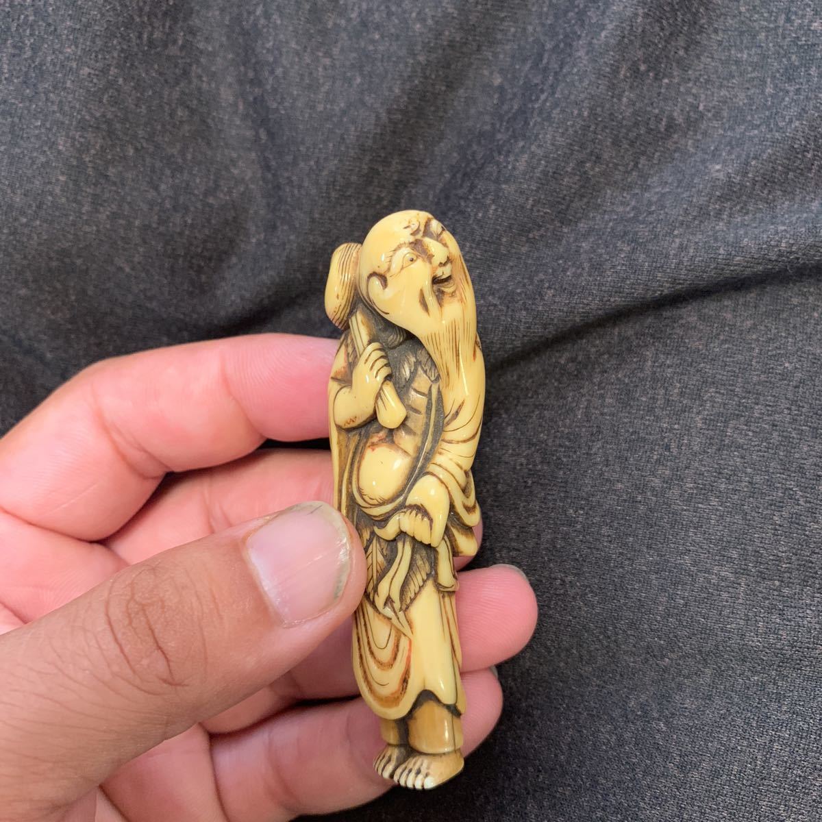 根付(netsuke)陶器 瑠璃鉄釉瓢箪仙人根付 江戸時代 根付(netsuke