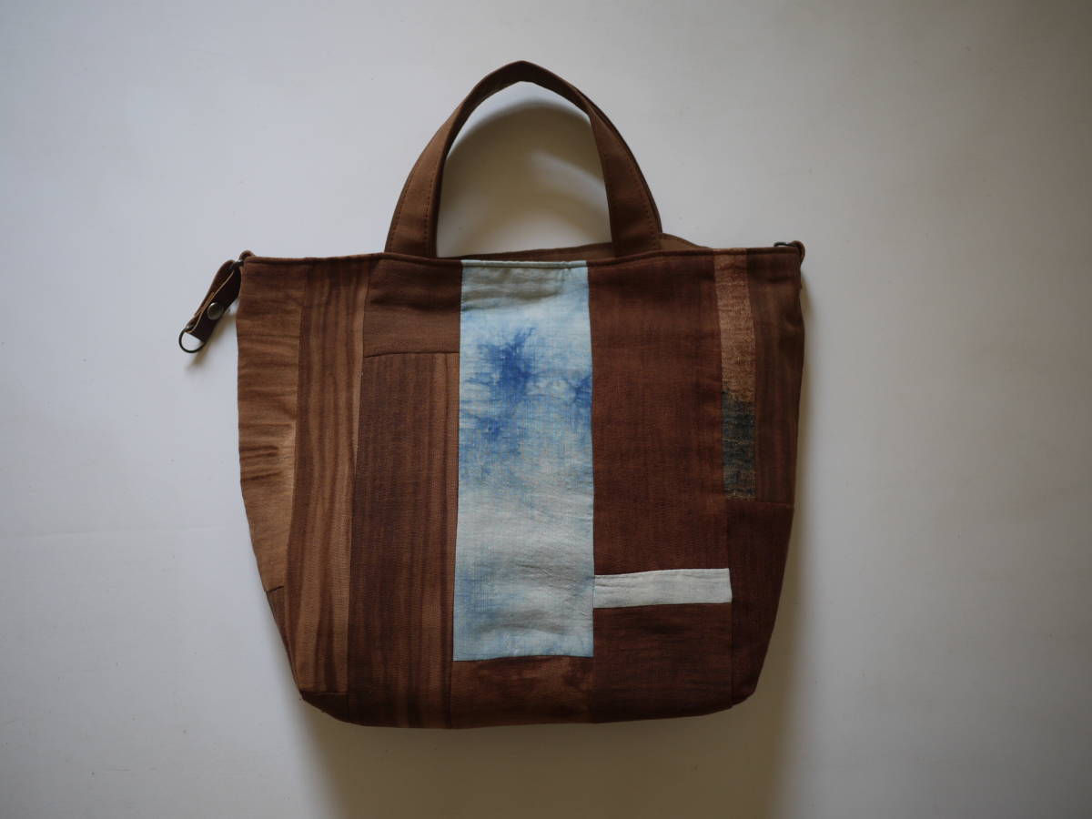 柿渋染め×藍染め*パッチトートバッグ*リバーシブル*ハンドメイド 