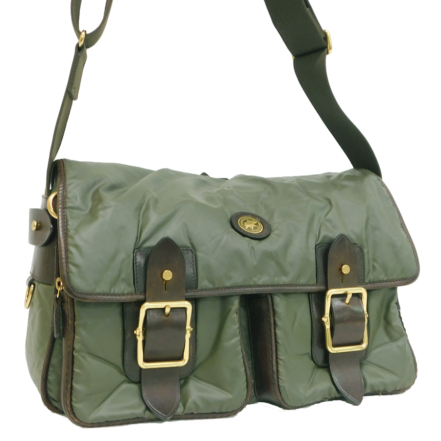 1円 □ ハンティングワールド ショルダーバッグ PVC＆レザー