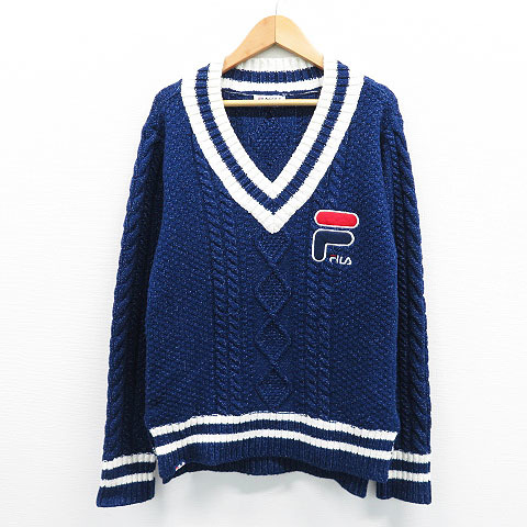 FILA GOLF フィラゴルフ Vネック ニットセーター ニット セーター サイズ：M レッド系 レディース ゴルフウェア グレー系 メンズ 長袖 L GOLF）＜大きいサイズ有
