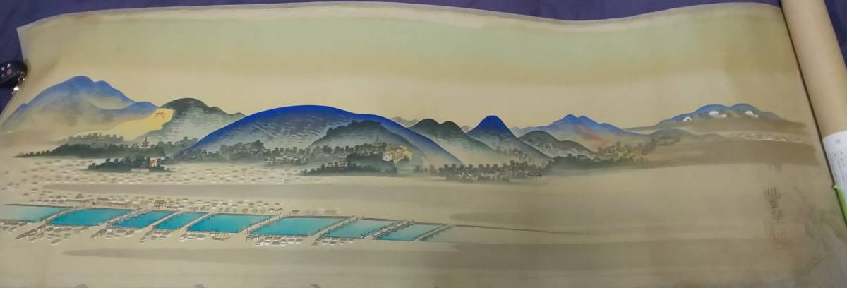 新発掘城下豊栄「京都全景春」肉筆画　大正広重　吉田初三郎の高弟　絹本真筆