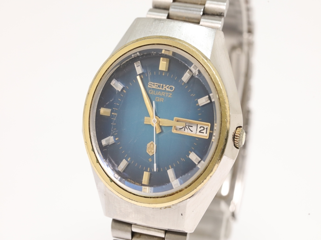 1円☆稼働品【セイコー/SEIKO】3863-7020 QR デイデイト ブルー文字盤
