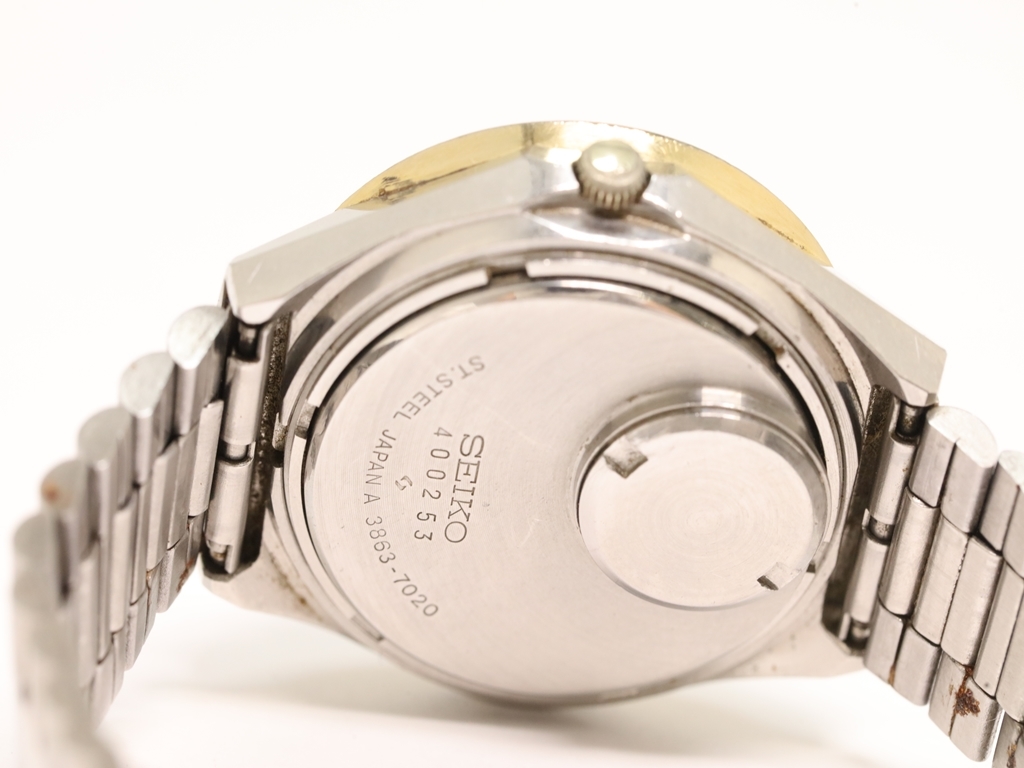 1円☆稼働品【セイコー/SEIKO】3863-7020 QR デイデイト ブルー文字盤