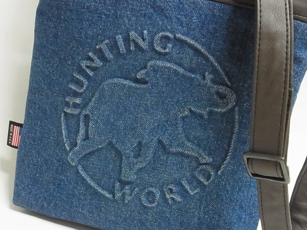 HUNTING WORLD デニム ショルダー バッグ USA製 ロゴ 美品 HUNTING 