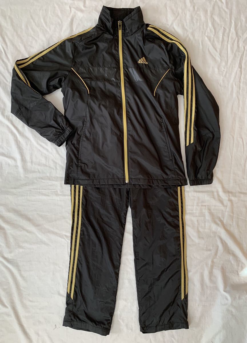 adidas アディダス ウィンドブレーカー CLIMAPROOF 上下セットアップ 黒&times;金 ゴールド Lサイズ(アディダス)｜売買されたオークション情報、yahooの商品情報をアーカイブ公開 - オークファン ナイロン