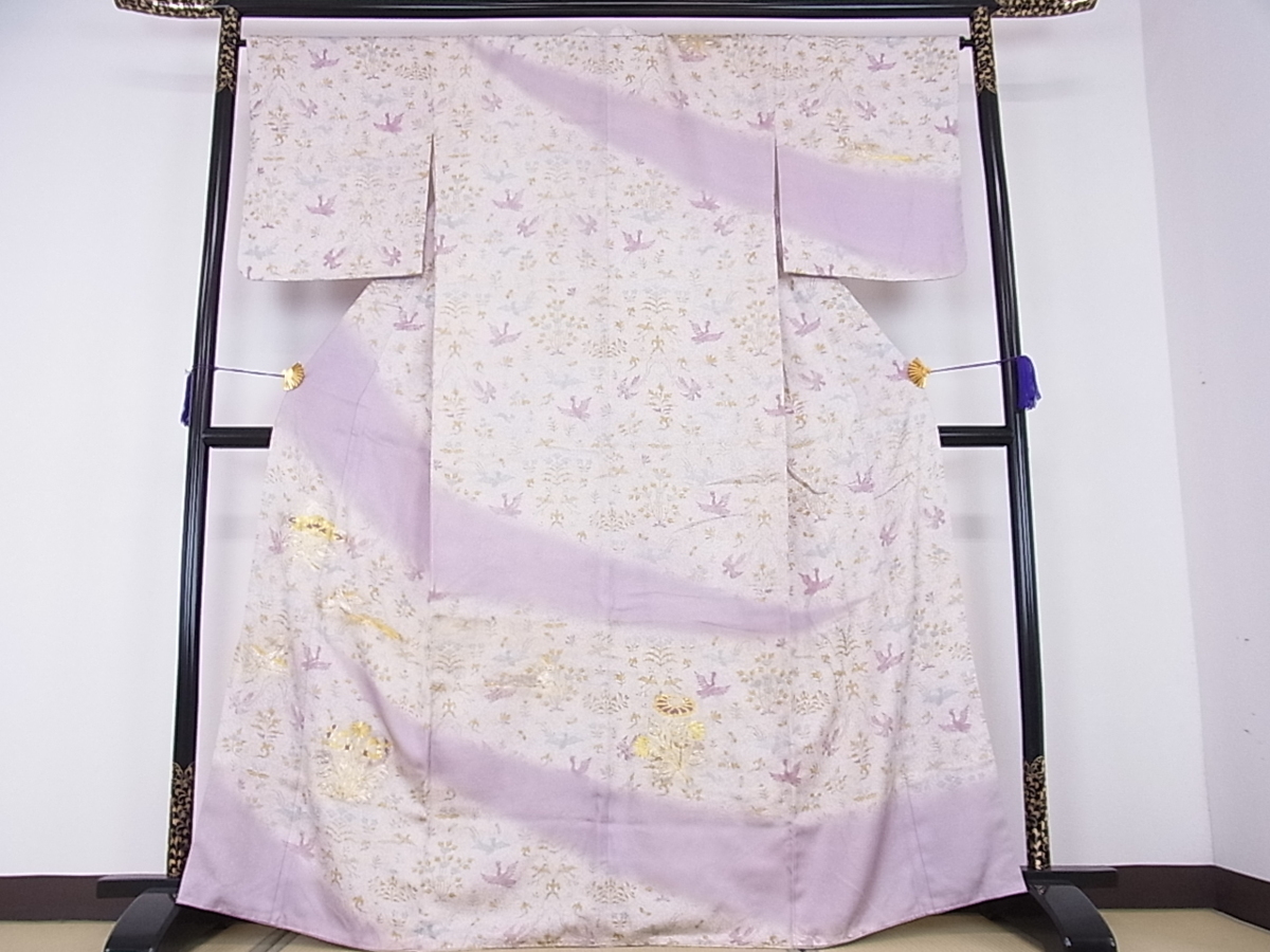 花美人■極上 訪問着 駒刺繍 鳳凰花文 金彩 伊勢丹扱い 逸品 ps661 金彩 振袖 KIMONO 駒刺繍 扇面鳳凰吉祥文 きめ細やかな金駒刺繍を施し美しい色彩が格の高さを感じさせる本格志向
