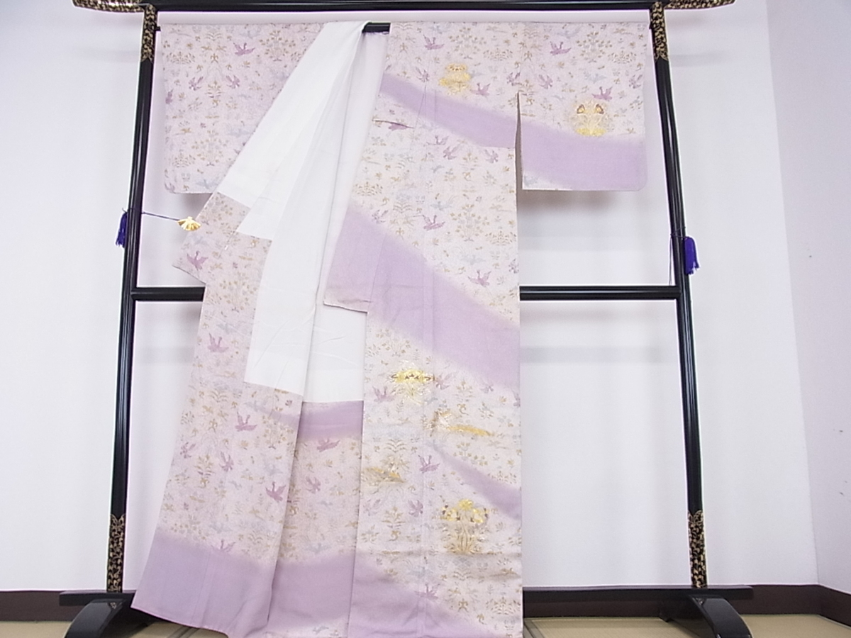 花美人■極上 訪問着 駒刺繍 鳳凰花文 金彩 伊勢丹扱い 逸品 ps661 金彩 振袖 KIMONO 駒刺繍 扇面鳳凰吉祥文 きめ細やかな金駒刺繍を施し美しい色彩が格の高さを感じさせる本格志向