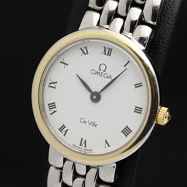✨OMEGA✨オメガ✨ホワイト文字盤✨デイト✨ベルト壊れあり✨腕時計✨ 1円☆稼働品【オメガ/OMEGA】デビル YG×SS コンビ ホワイトローマン