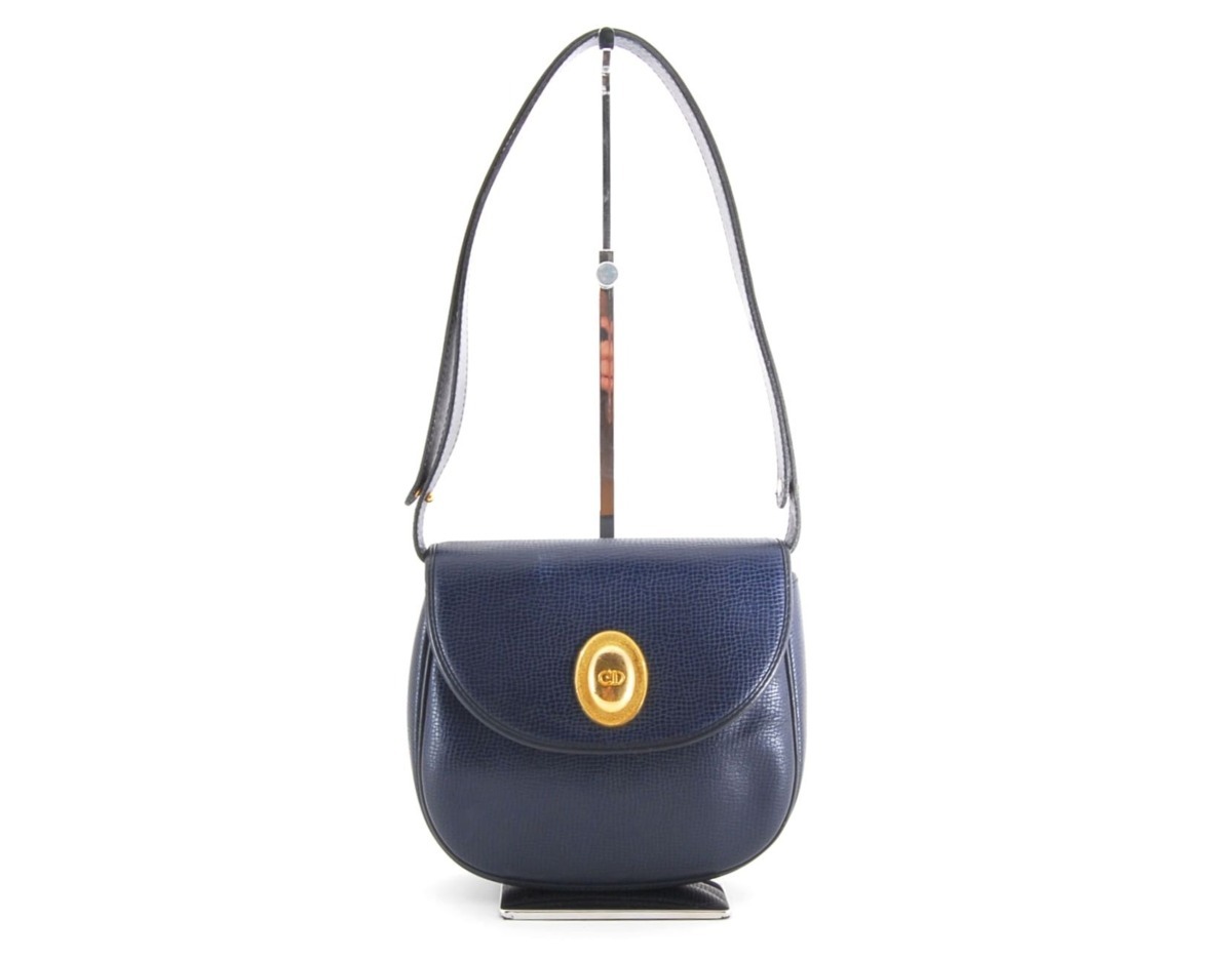 美品 ディオール CDロゴ レザー ショルダーバッグ ネイビー Christian Dior