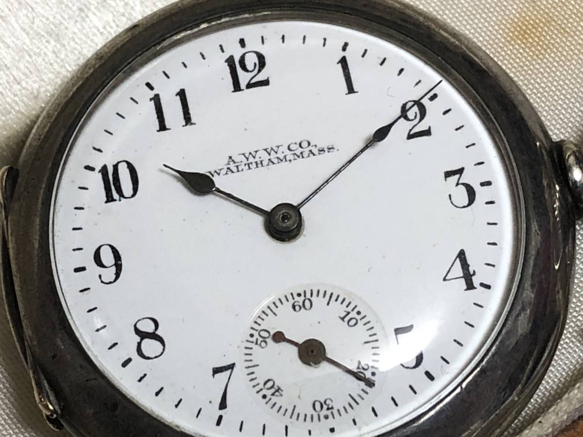 A.W.W.Co WALTHAM MASS ウォルサム スターリングシルバー懐中時計 手 