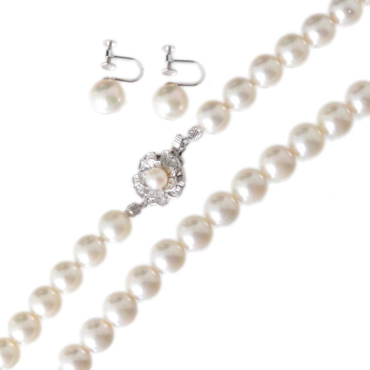 セミラウンド パールネックレス イヤリング セット 本真珠×SILVER×14WG 