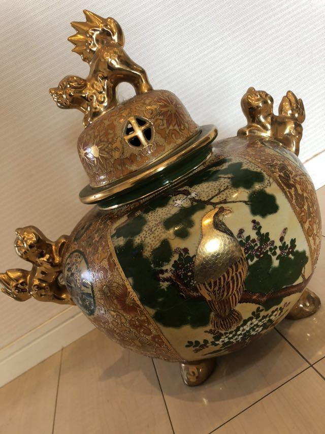 薩摩焼 薩摩焼 金襴手 飾り壺 ツボ 飾り物 飾壷 置物 オブジェ 花瓶