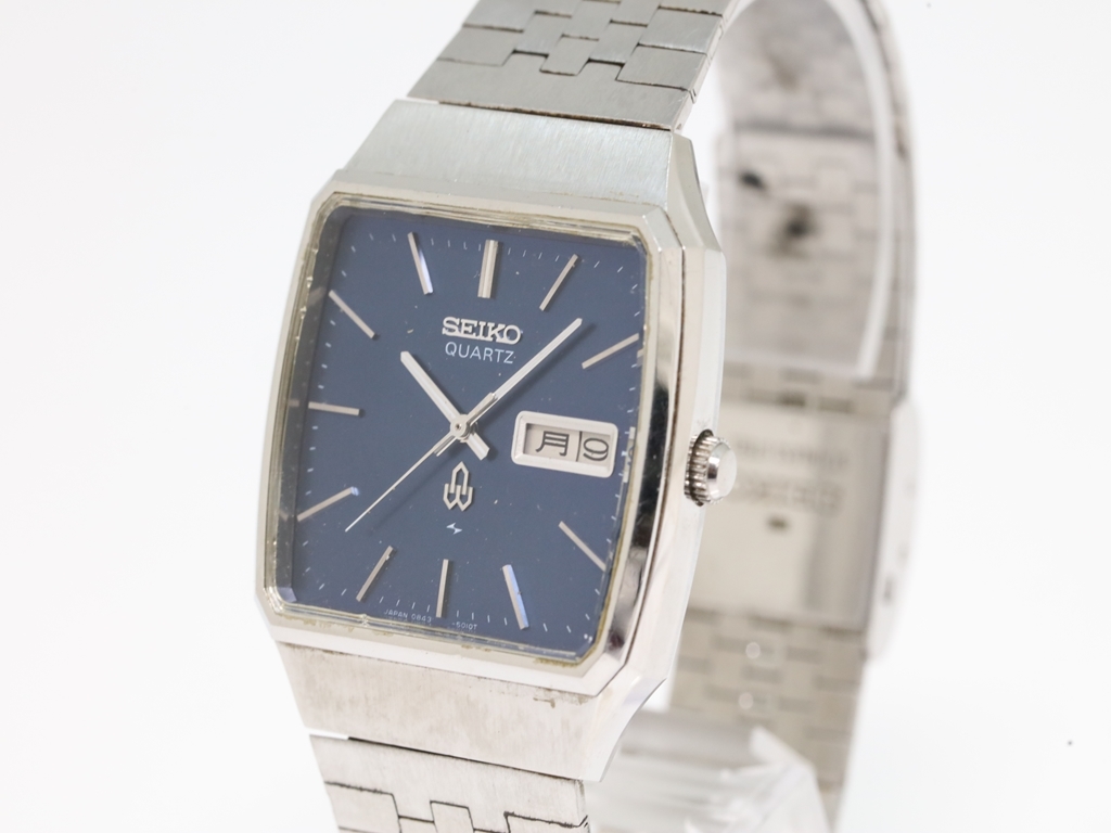美品セイコー クォーツ0843-5010ネイビー稼働品 角型 Seiko 「seiko 