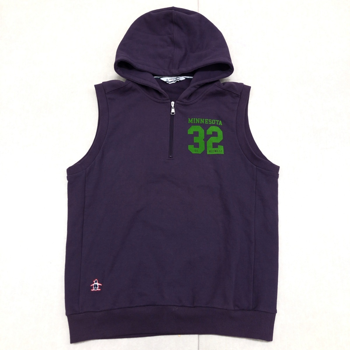 ●MUNSINGWEAR マンシングウェア フード付き ロゴ刺繍 ハーフジップ プルオーバー ゴルフベスト LL 紫 パープル メンズ 特大 大きい 2L XL パーカー ベスト（ブランドマンシングウェア）（ゴルフ