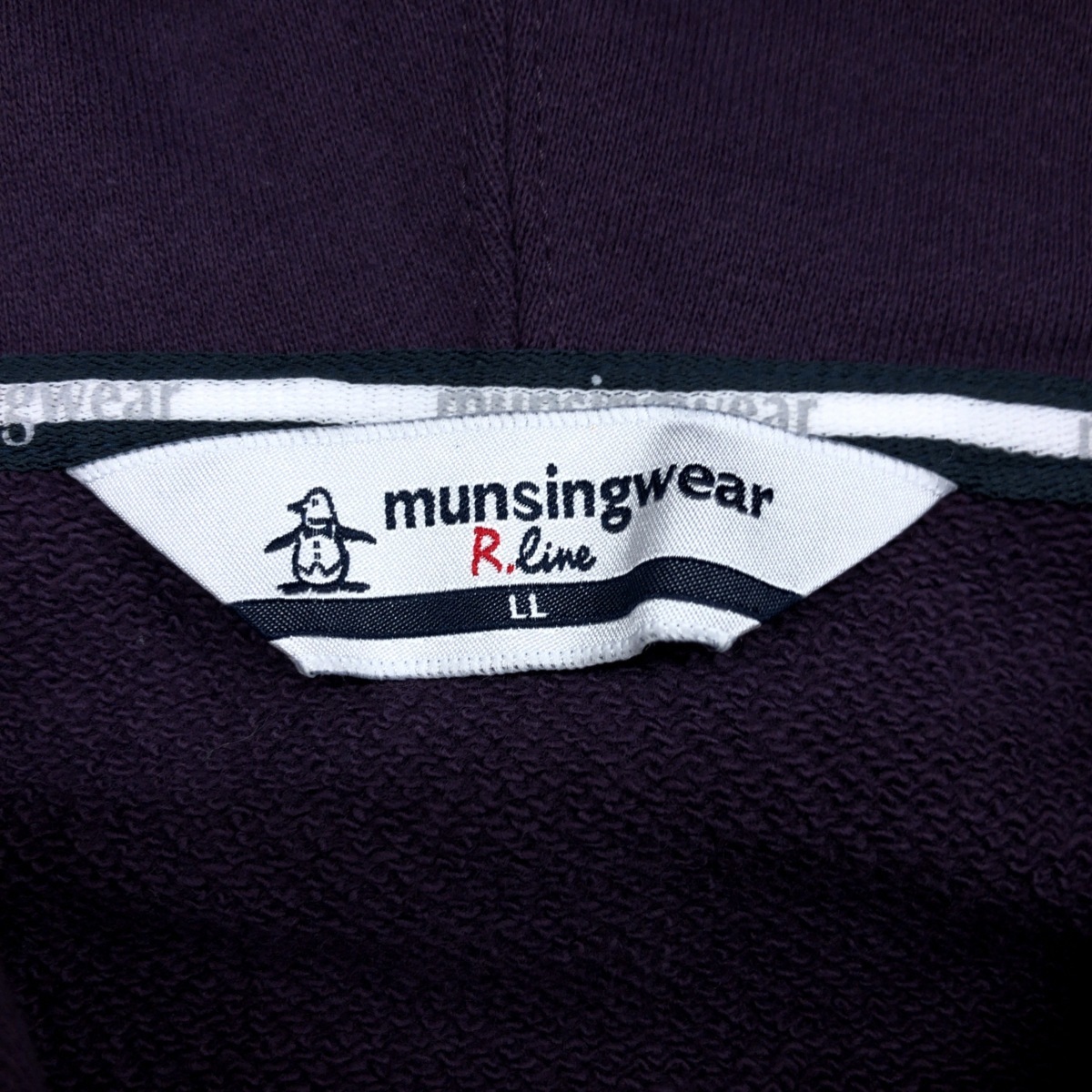 ●MUNSINGWEAR マンシングウェア フード付き ロゴ刺繍 ハーフジップ プルオーバー ゴルフベスト LL 紫 パープル メンズ 特大 大きい 2L XL パーカー ベスト（ブランドマンシングウェア）（ゴルフ