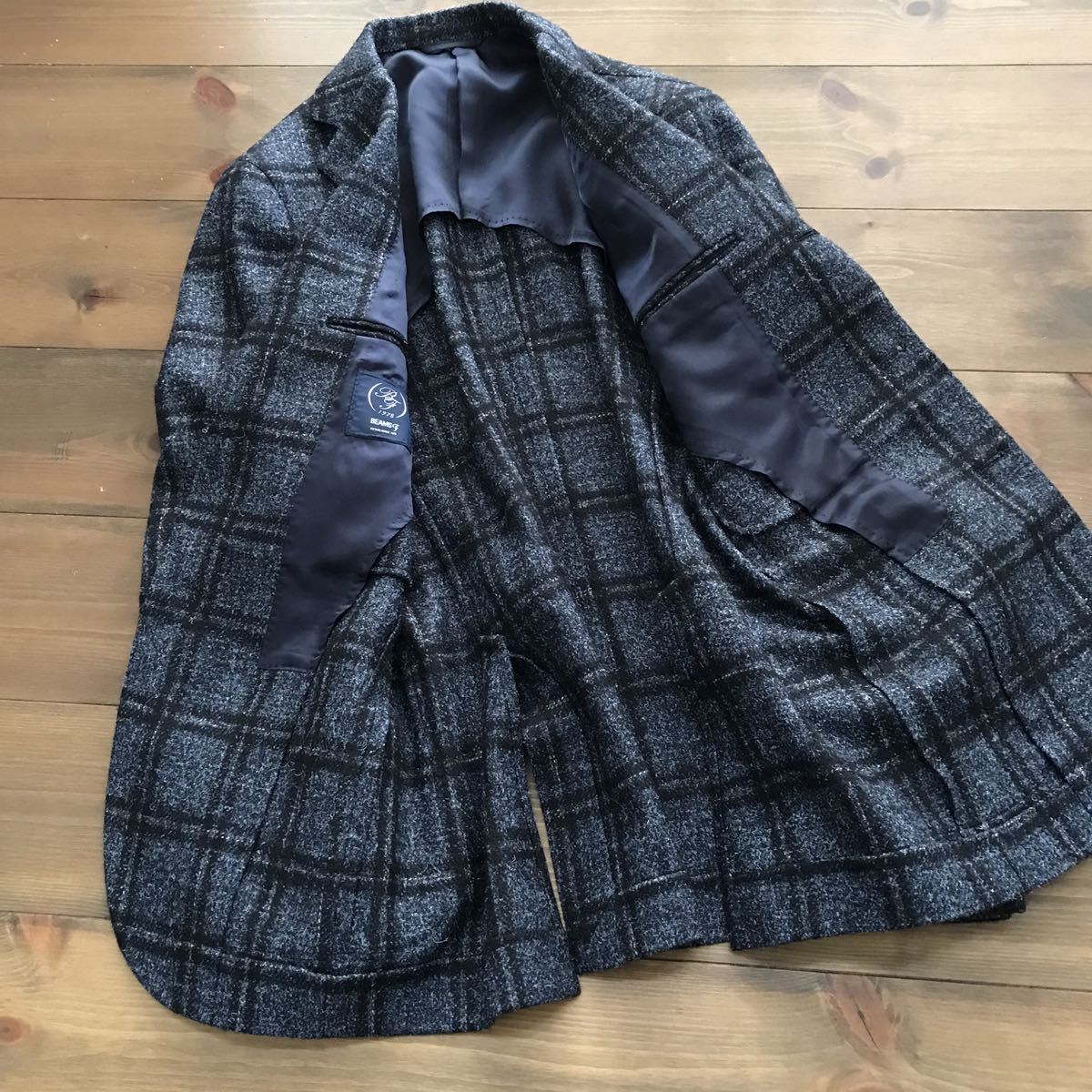 極美品 BEAMS F オリジナル ジャケット 46 ネイビーチェック 秋冬 