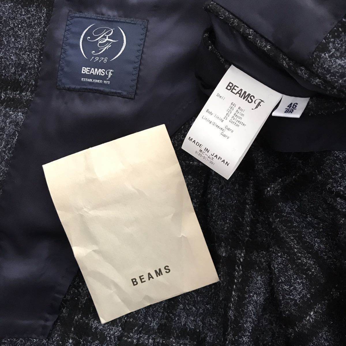 極美品 BEAMS F オリジナル ジャケット 46 ネイビーチェック 秋冬 
