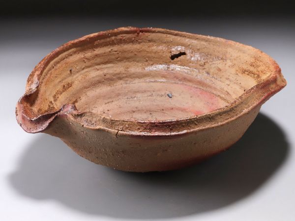 陶器 飾り物 J189. 【東海林知晴】「涼々」銘 備前 片口大鉢 共箱 / 古美術陶器陶芸