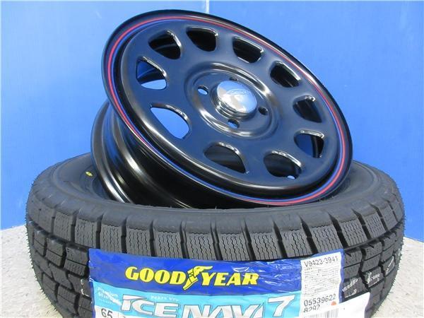 4本 新品 グッドイヤー 165/65R14 ICE NAVI 7 スタッドレス タイヤ ホイール セット デイトナ スチール ブラック ハスラー キャスト 新潟
