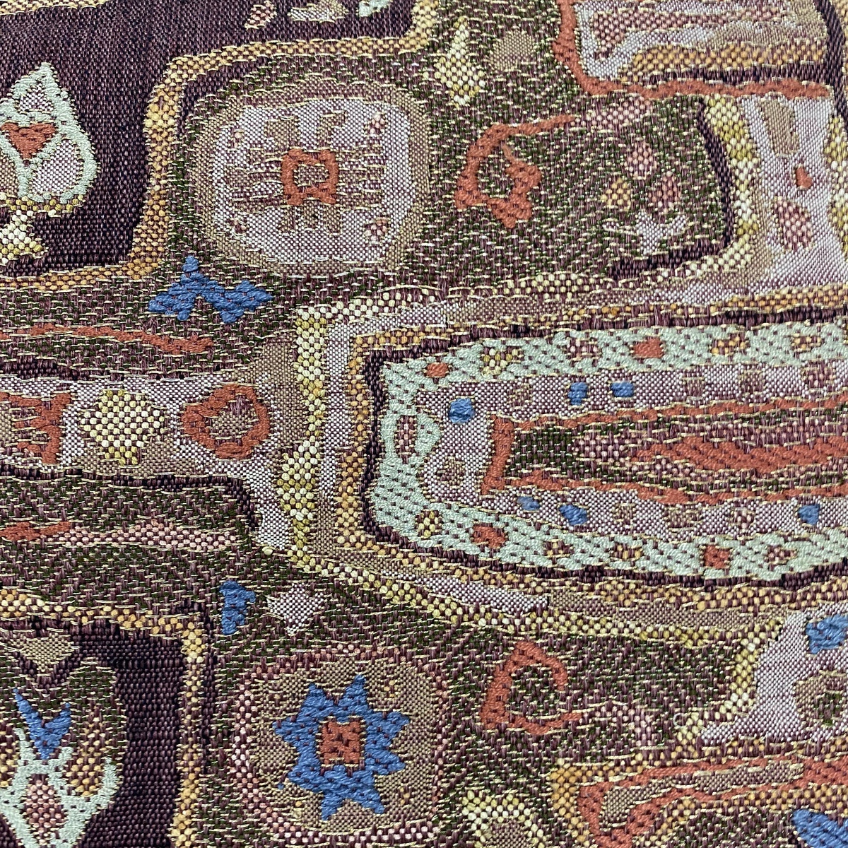 開き名古屋帯 美品 秀品 紬地 鳥 幾何学 金糸 濃紫 正絹 【中古】