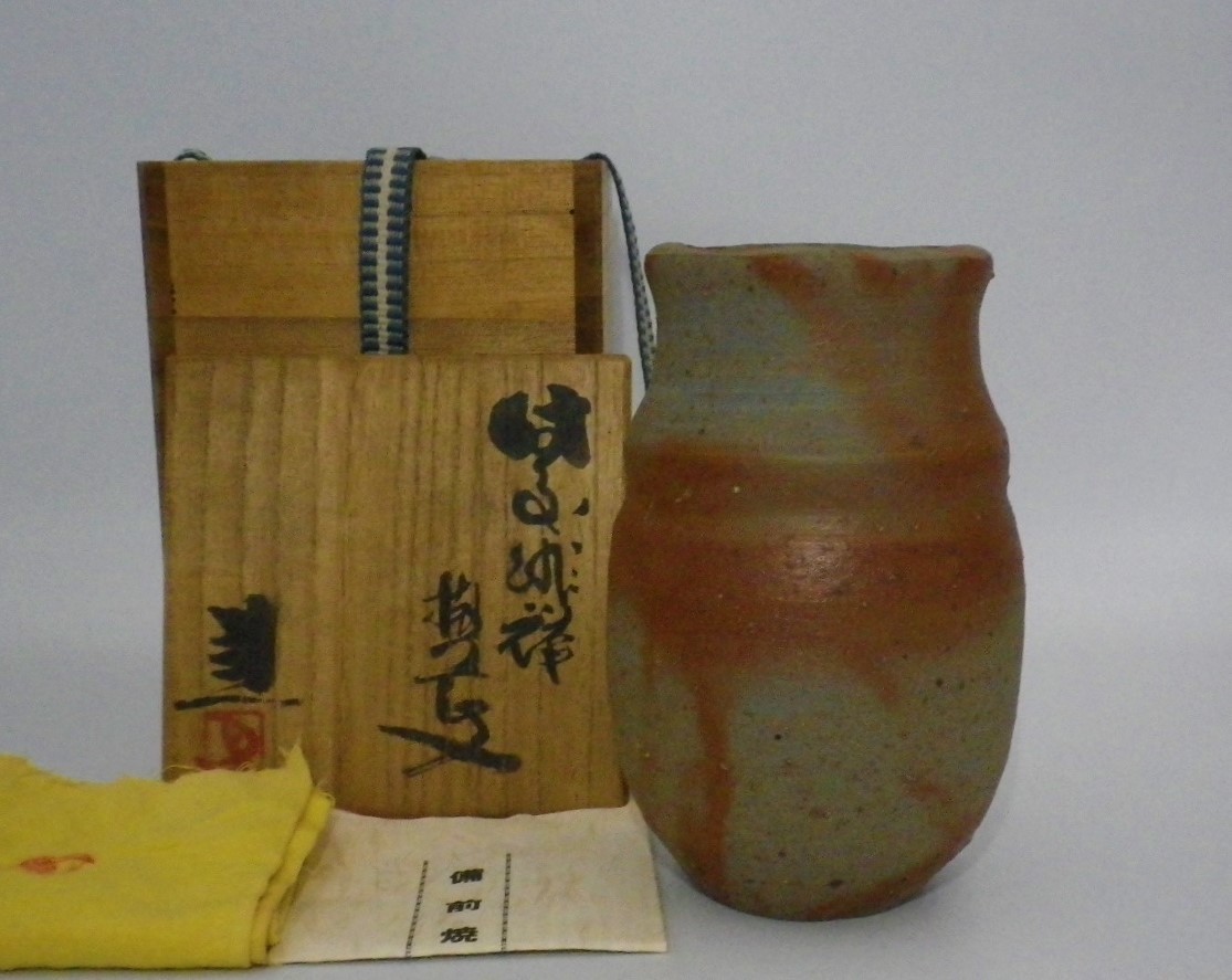 D-66】☆岡山県重要無形文化財・藤原建 備前緋襷掛花入 共箱☆ 【公式