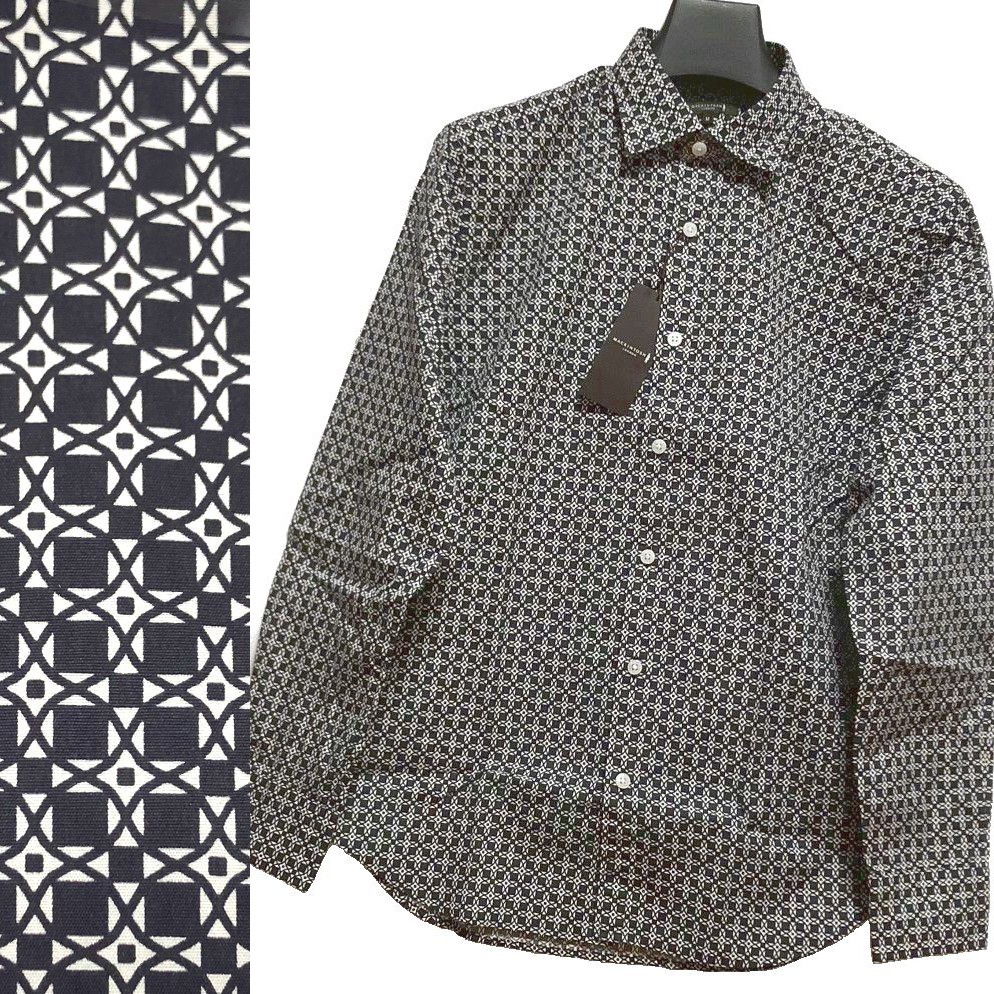 新品 MACKINTOSH LONDON マッキントッシュ ロンドン アンドリュー柄 80/2コットンブロード シャツ L ネイビー系/アイボリー系 定価28，600円