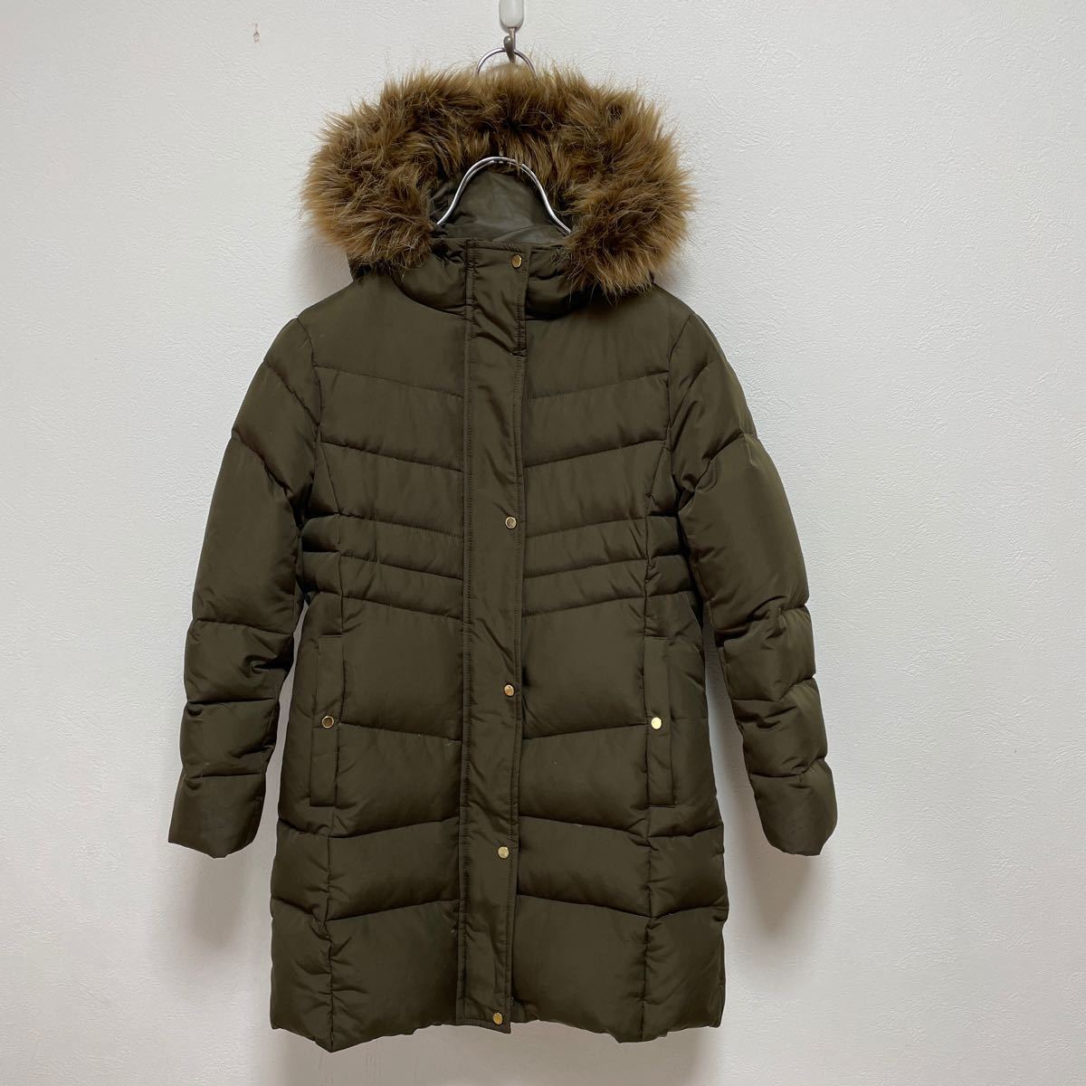 ザラ ZARA キッズ 女の子 アウター ダウンコート カーキ色 フード 