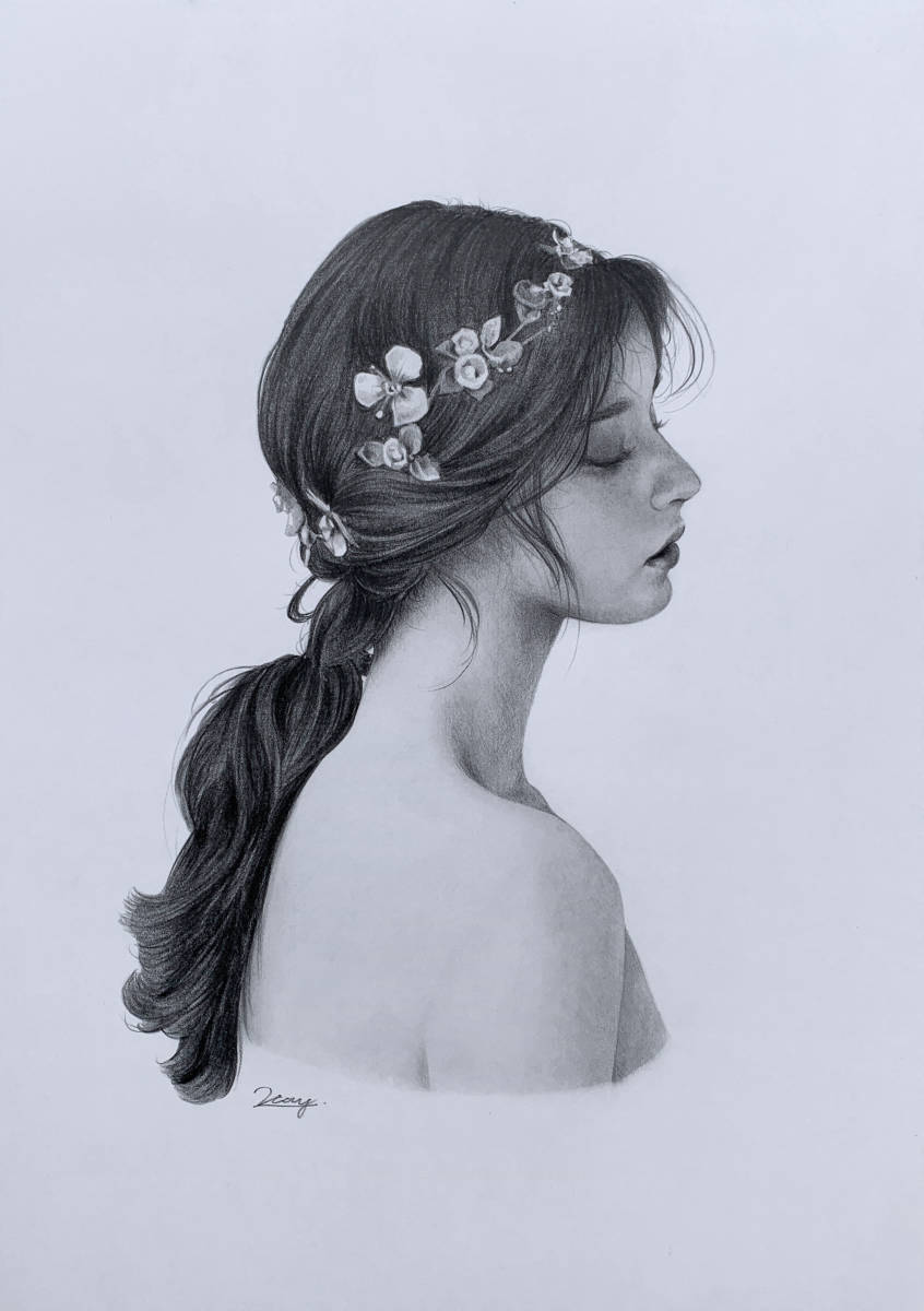 ホットスタイル 手描き鉛筆画 女性♯39 【A4サイズ】