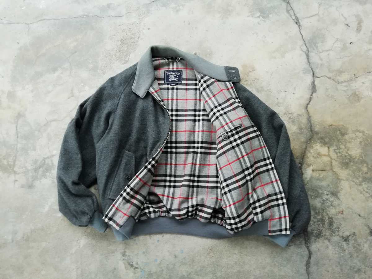vintage【美品】90s 80s BURBERRY ウール ブルゾン size-L グレー 