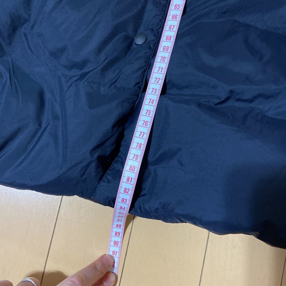 美品 無印良品 MUJI ネイビー ノーカラーロングダウンジャケット 
