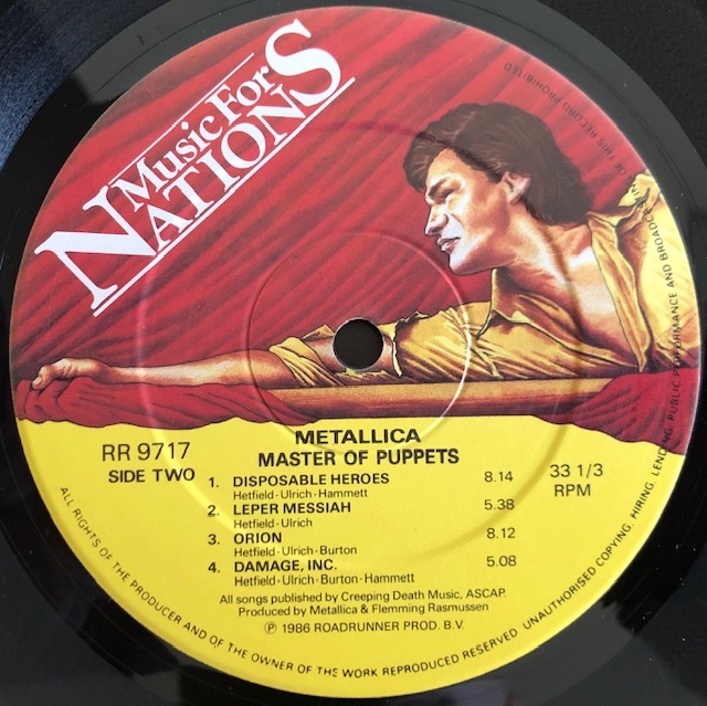 LP HR/HM/METALLICA/MASTER OF PUPPETS/MUSIC FOR NATIONS RR 9717/EU盤86年