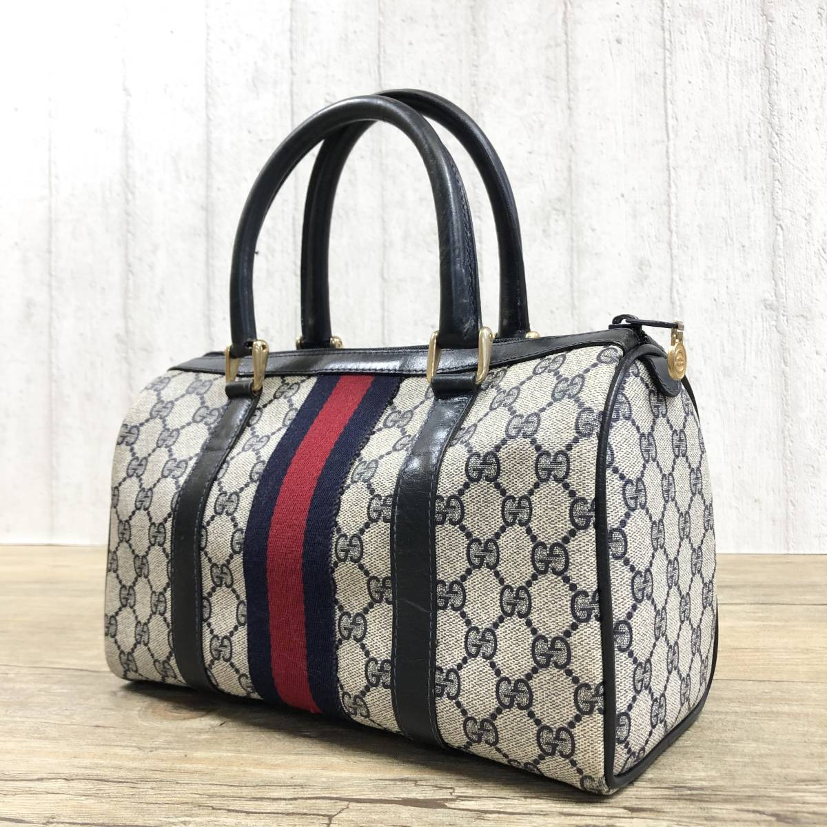 オールドGUCCI ネイビー GG柄 ミニボストンバッグ オールドグッチ