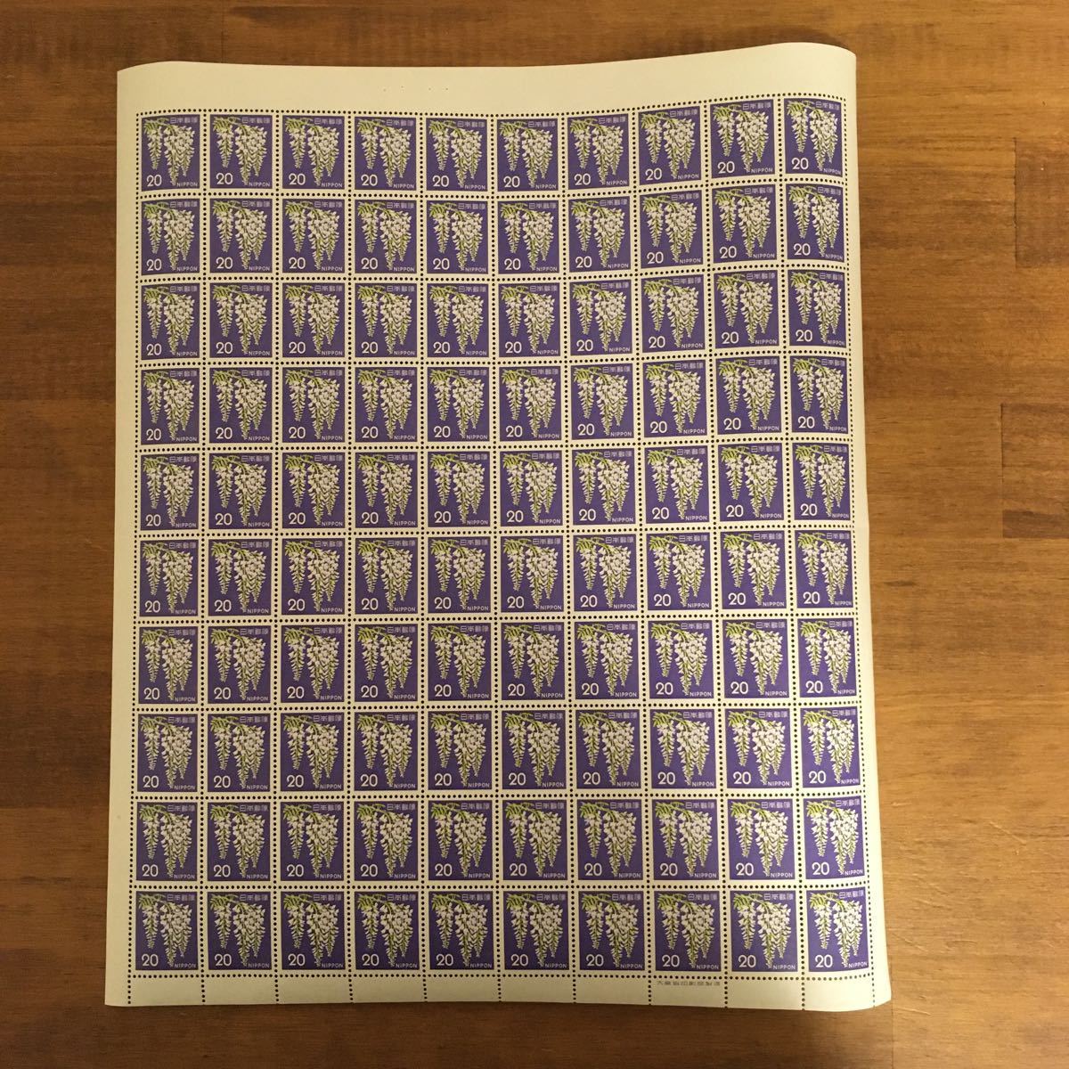 未使用切手シート　新動植物国宝図案　1967年シリーズ　フジ（20円×100枚）_1