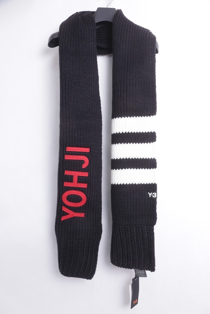 9D 定価17600円 Y-3 YHOHJI SCARF BLACK FH9287 ロゴ マフラー adidas 32.5KA2191 US05