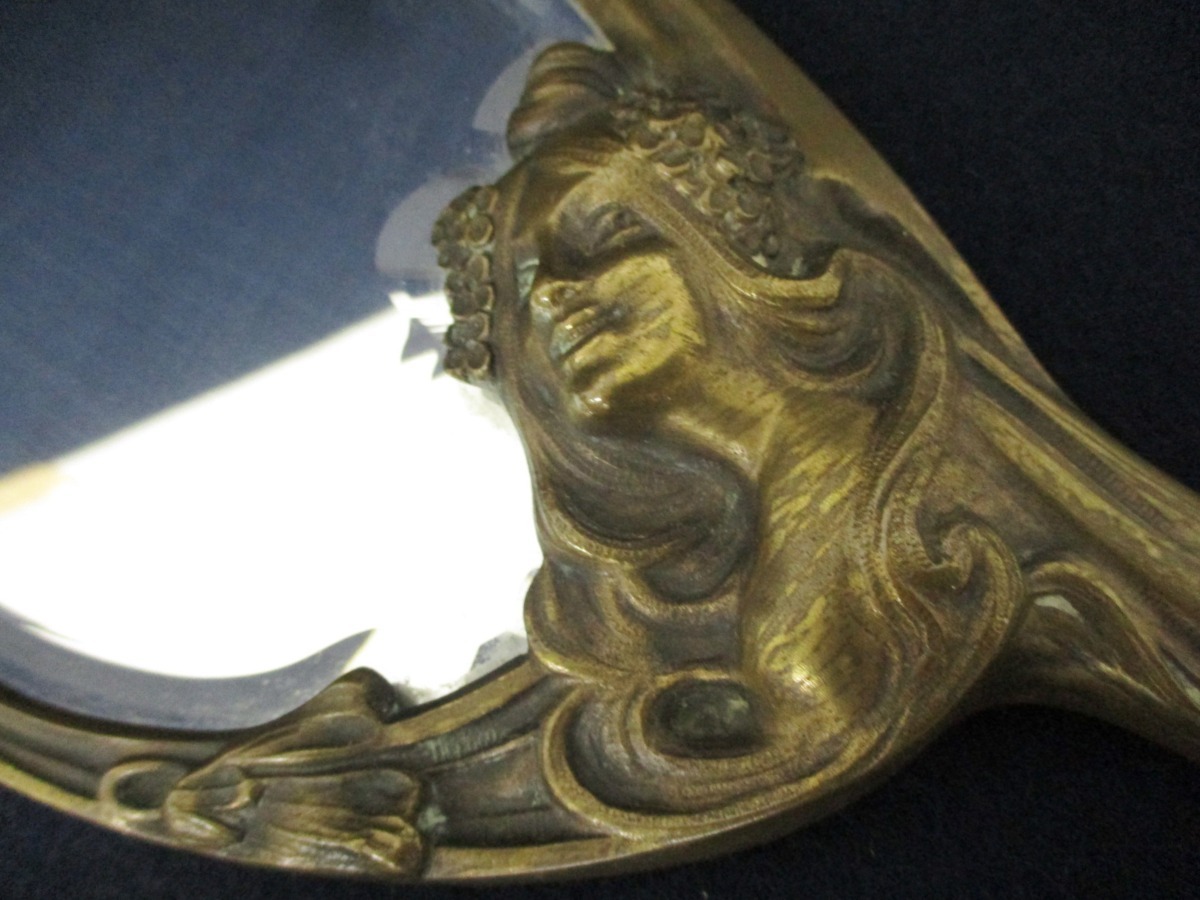 S354 手鏡 ハンドミラー アールヌーボー調 花 女神 装飾 芸術 美術 クラシック アンティーク 金工 工芸 インテリア 彫刻 デザイン 手鏡 売買されたオークション情報 Yahooの商品情報をアーカイブ公開 オークファン Aucfan Com