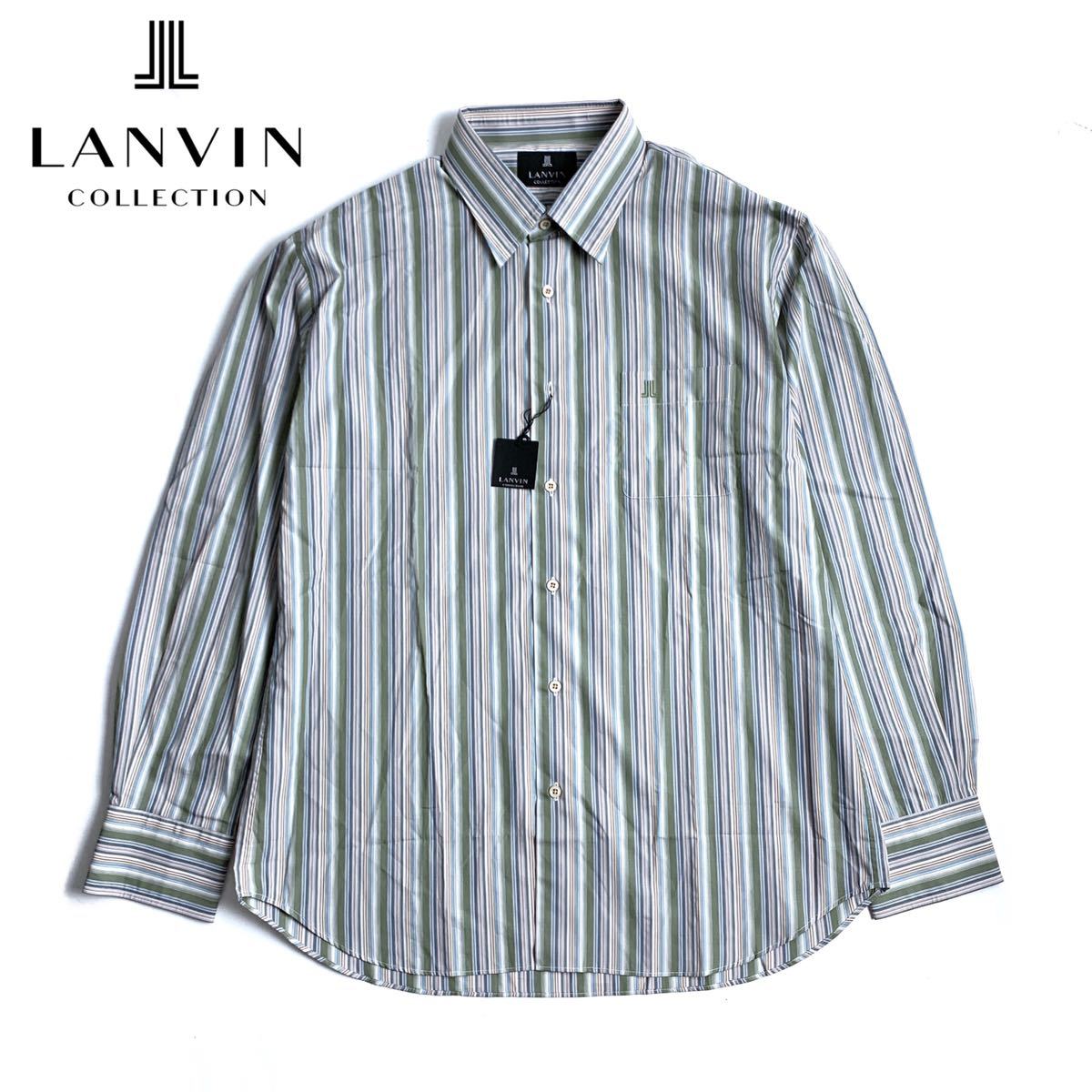 未使用品◇LANVIN COLLECTION ランバンコレクション◇日本製 ストライプ柄 イタリア製生地 長袖 ドレスシャツ メンズ サイズL
